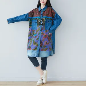 Женская джинсовая куртка оверсайз, винтажная Свободная джинсовая куртка в стиле хип-хоп, длинная ковбойская куртка с рисунком