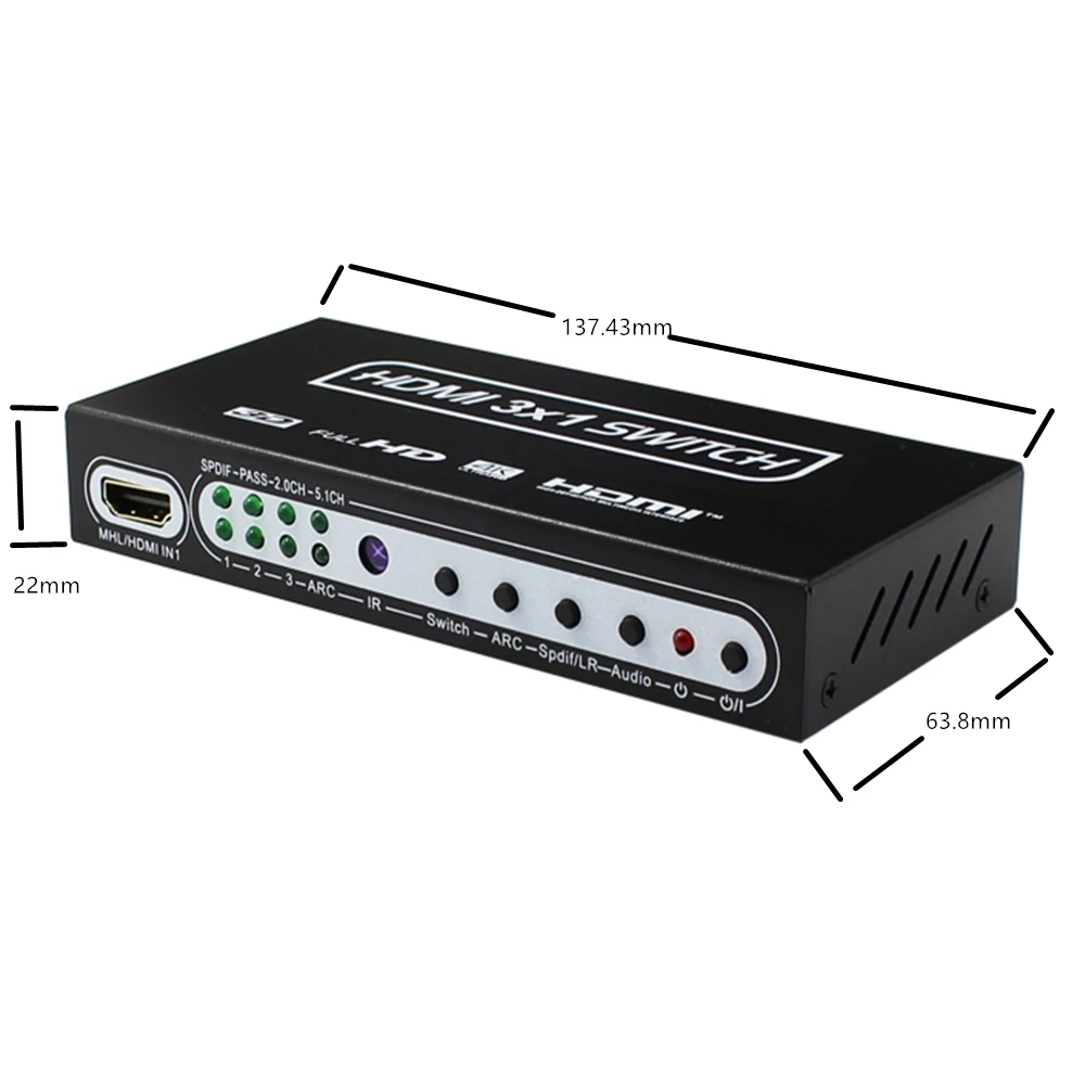 HDMI коммутатор с аудио разъединением 3X1 три в одном выреза один сплиттер HD 4K Аудио