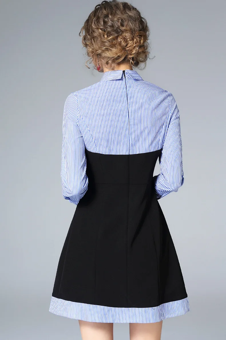 Летнее платье 2017 г. Элегантная Зимняя мода Европейский Дизайн в полоску хит цвет