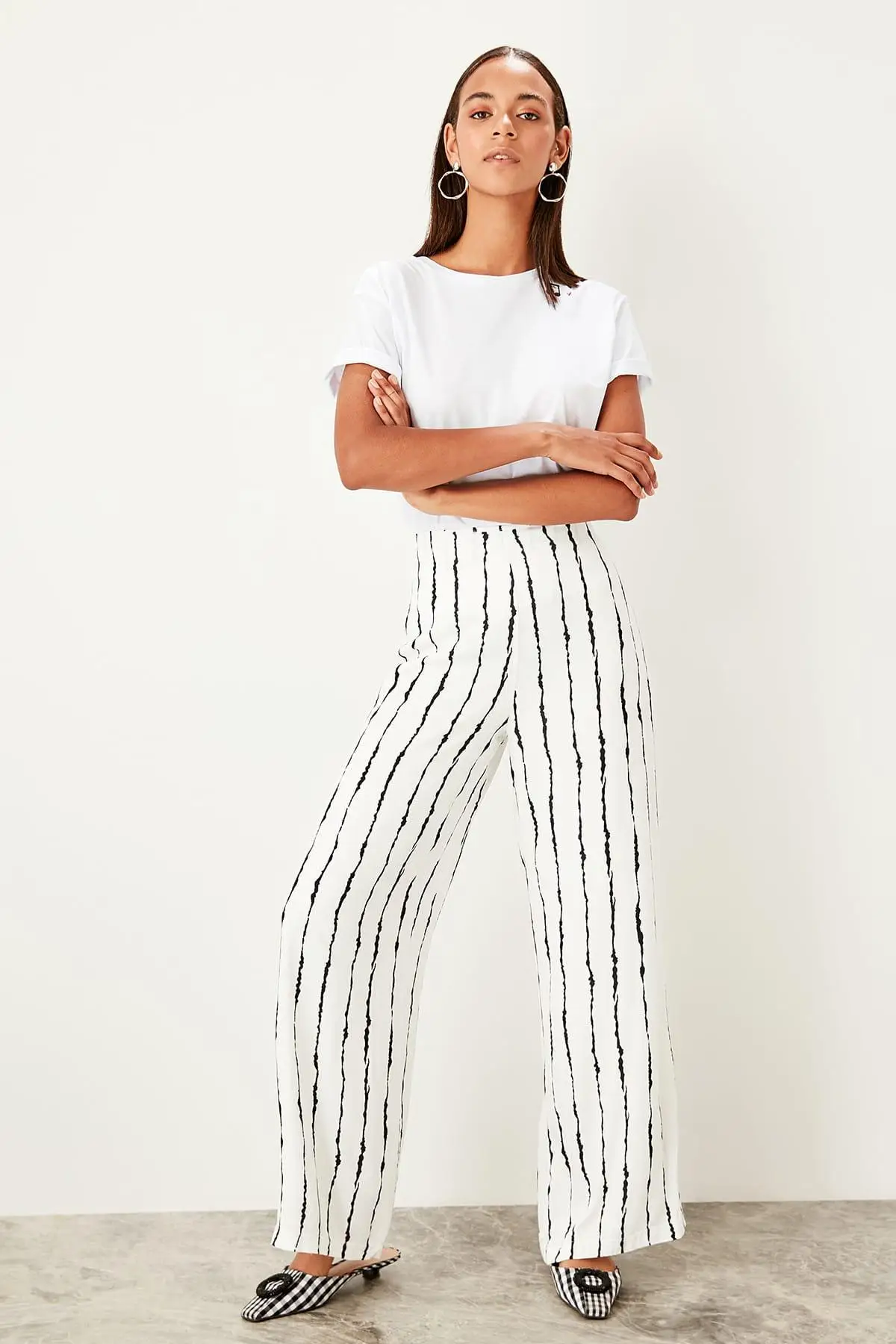 Trendyol/белые полосатые брюки TWOSS19PL0063