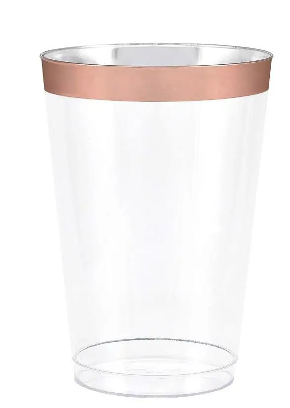 Rose Gold 25 шт Премиум 12 унций розовое золото пластиковые чашки-прозрачные пластиковые чашки с ободком из розового золота-Свадебные/вечерние одноразовые чашки Tumblers - Цвет: Rose Gold