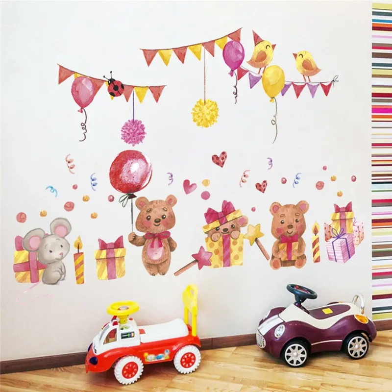 Милые наклейки на стену с изображением медведя и флага баллона для детских