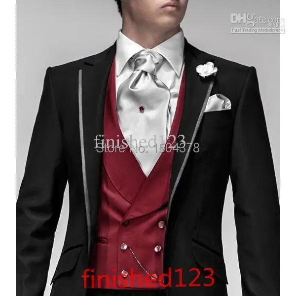 Wholesale - Custom Design Black Groom Tuxedos Groomsmen Men Wedding Suits Prom Clothing (jacket+pants+waistcoat+tie) BM:577 | Мужская