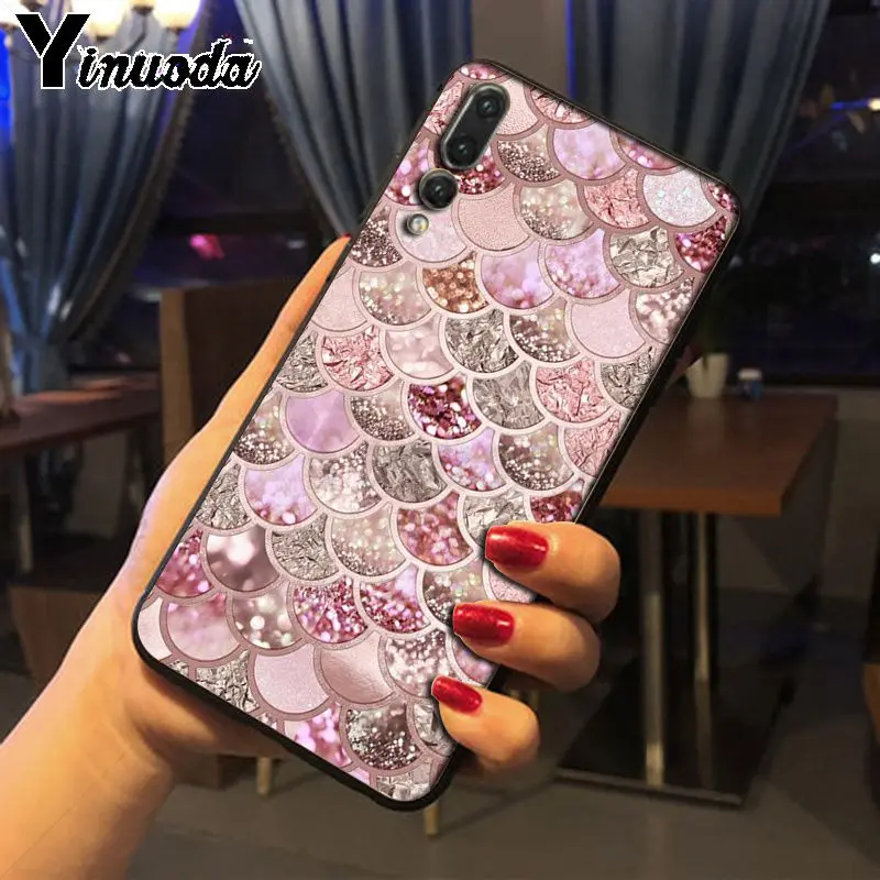 Yinuoda Розовый Фиолетовый Блестящий чехол для телефона с русалочкой Huawei P20pro mate10lite p9