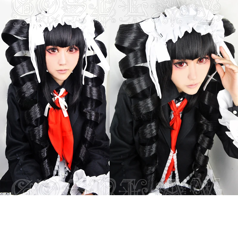 Парик для косплея Danganronpa Celestia Ludenberg черный спиральный вьющийся Длинные