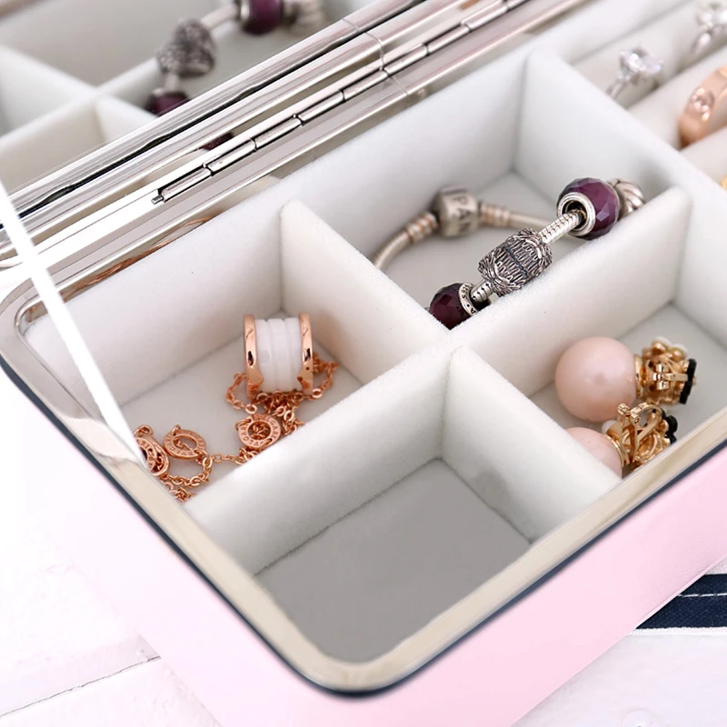

Women Makeup Organizer Jewelry Box With Mirror Female Travel Portable Necklace Earrings Ring Case Bathroom Wholesale Accessories