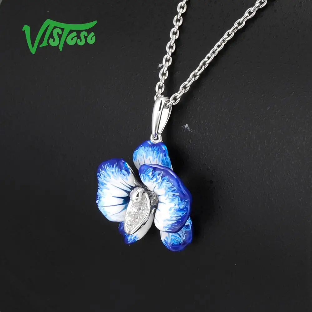 VISTOSO ожерелья для девочек подвески 925 пробы серебро роскошь женщин драгоценный