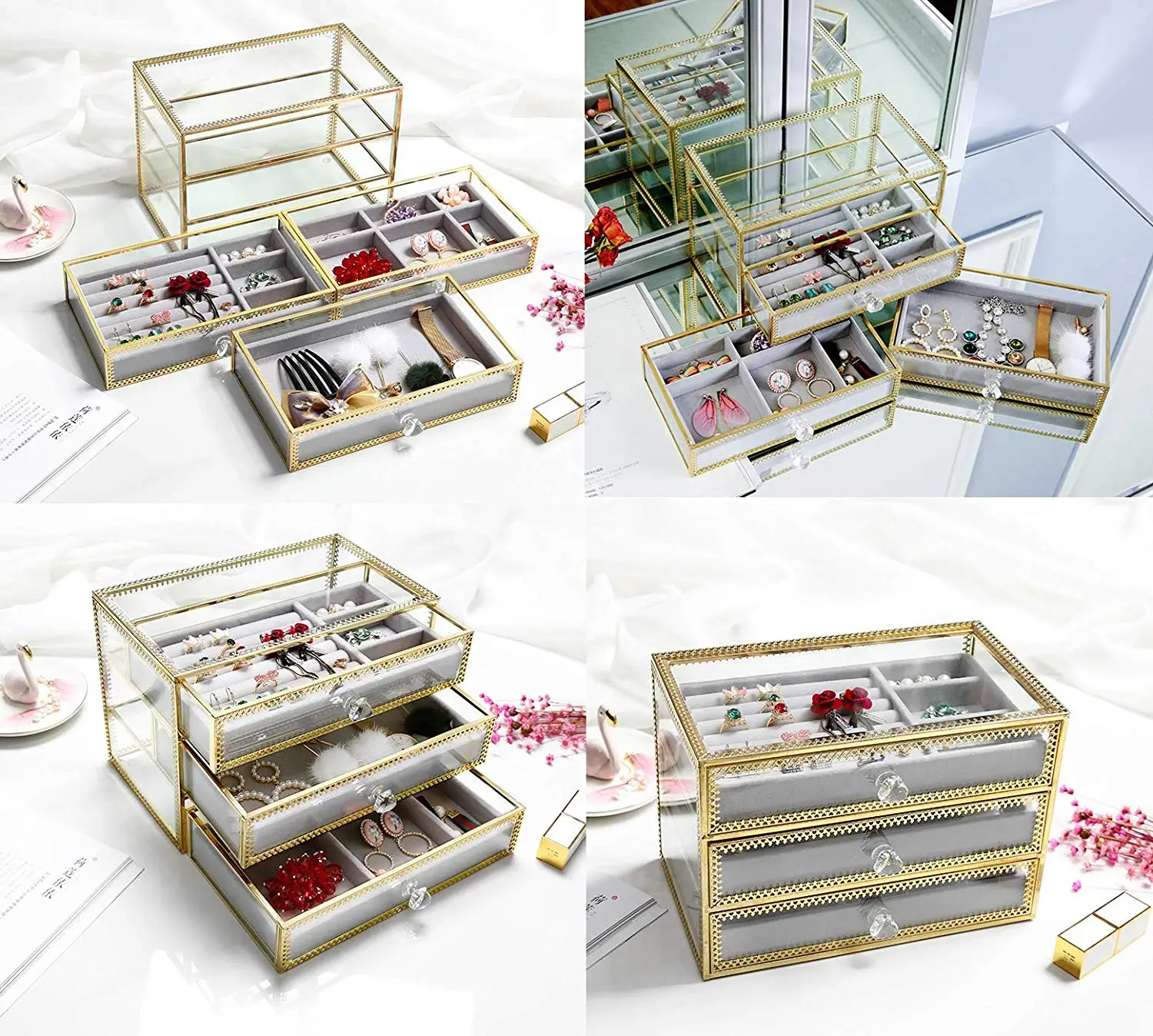 Шкатулка для украшений декоративная стеклянная металлическая кружевная