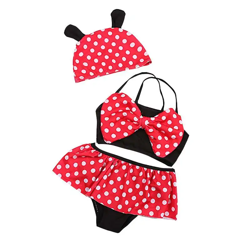C Polyester Blue Pink Red Split Skirt Swimsuit Girls Cute Polka Dot Briefs Children's Swimsuit Beach Summer Girls Swimwear New - Цвет: C