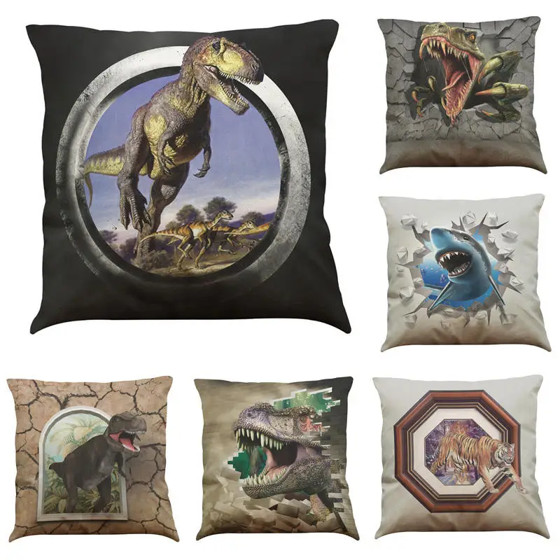 Льняная/хлопковая Подушка с объемным рисунком динозавра чехол для подушки