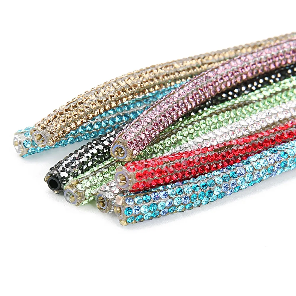 

40cm Length Hollow Round Cords Ropes 6mm Width Resin Pave Inlaid Rhinestones Cords for DIY Necklace Bracelet Jewelry Accessories