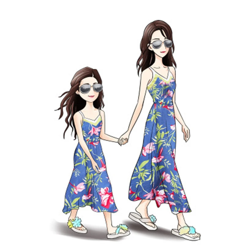 Платья для мамы и дочки длинное платье с цветочным принтом Vestidos одежда