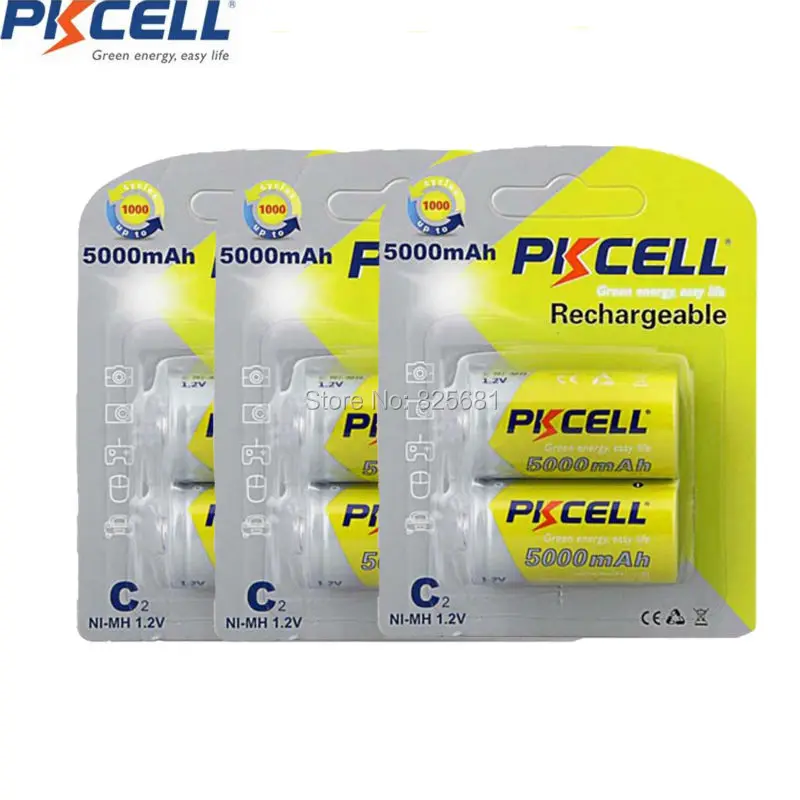 Большой аккумулятор PKCELL C 5000 мА · ч 1 2 В перезаряжаемый NIMH 6 шт. 3 блистерных