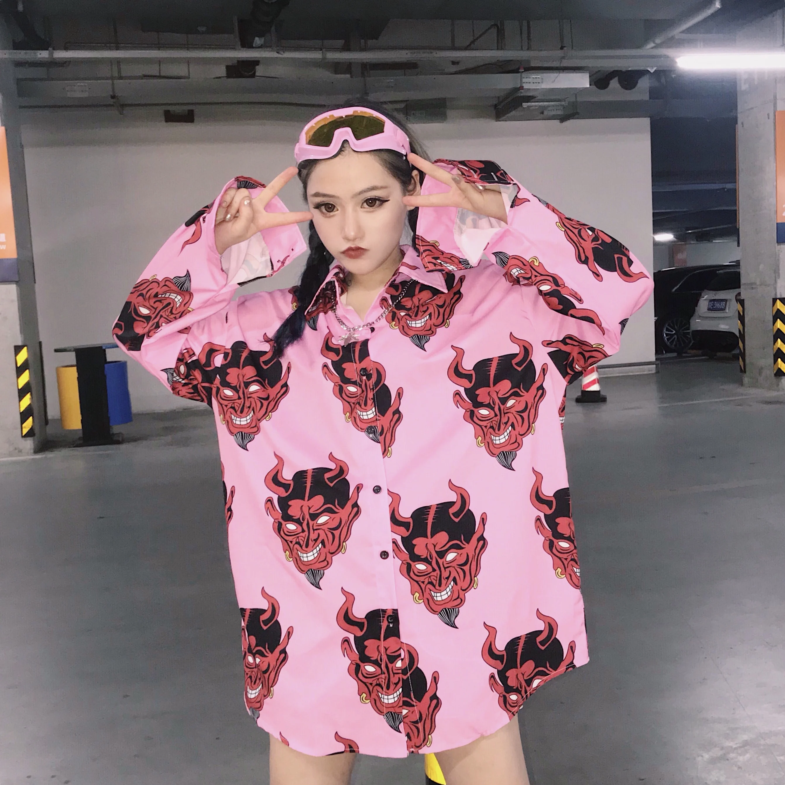 Lazy Ulzzang Harajuku Bf Свободная Повседневная рубашка с демоном женские рубашки для