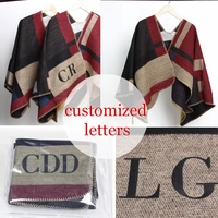 2016 new brand women poncho monogramed blanket poncho cashmere wool personalized initials scarf plaid poncho cape winter poncho