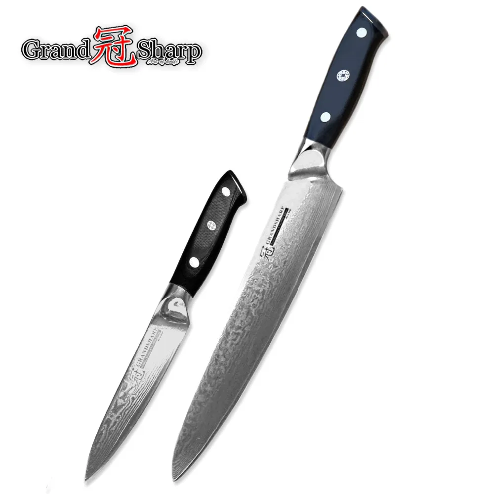 

Damascus Knife Set 2-Piece Chef Butcher Paring Kitchen Knives Japanese Damascus Steel vg10 Cleaver Damascus Chef Knife Sharp NEW