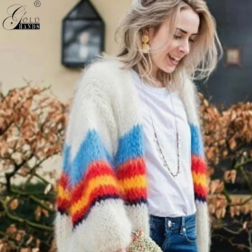 Gold Hands 2019 Women Knitted Cardigans Autumn Winter Fashion V-Neck Loose Batwing Sleeve Knitting Cardigan Sweater Female |