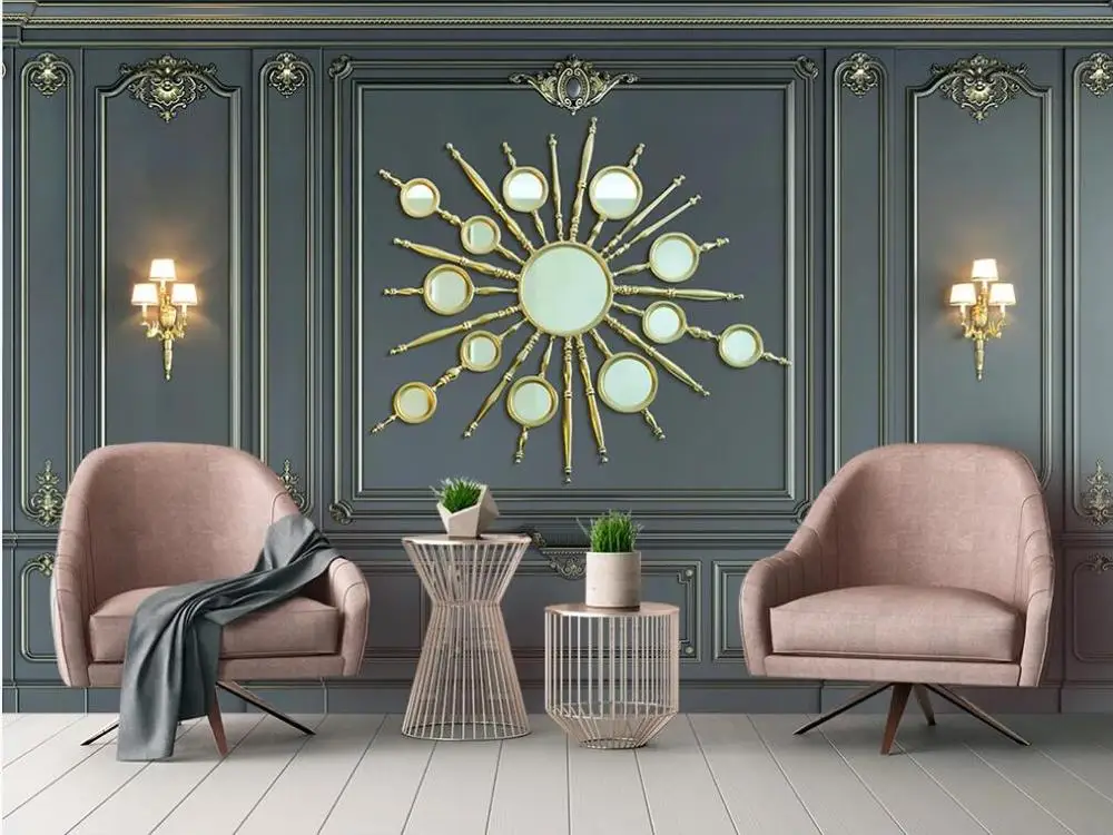 

Customized large-scale 3D mural wallpaper classical European golden relief box stereo TV background wall