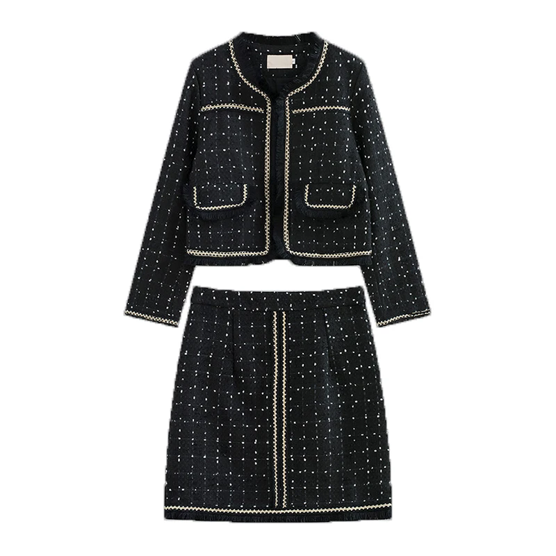 Модный женский пикантный твидовый пиджак комплект Новый винтажный элегантный