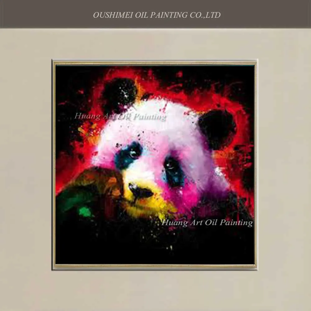Современная панда ручной работы картина маслом абстрактная черная Картина на
