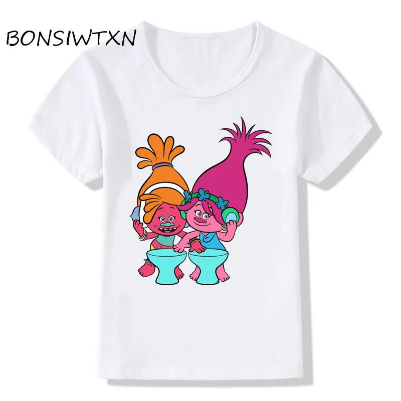 Bonsiwtxn дети мода троллей мака и филиал мультфильм Дизайн смешные футболки Одежда