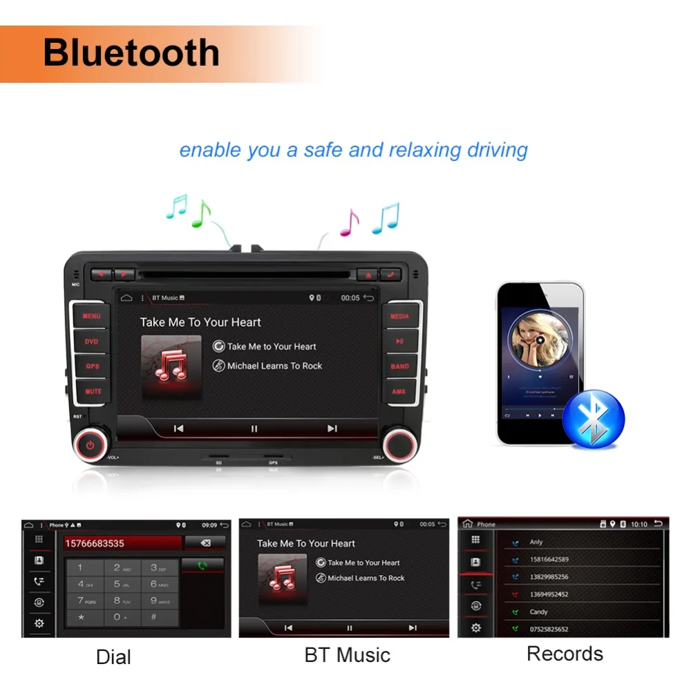 Bosion Android 9,0 " 2 din автомобильный DVD gps Радио стерео плеер для Volkswagen golf 6 passat b6 B7 Touran polo Tiguan seat leon
