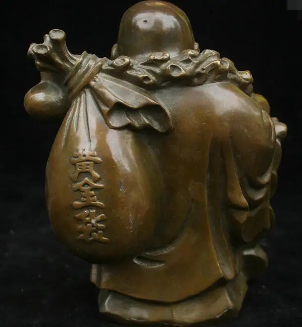 Статуя Будды 17 см китайская династия старая античная Чистая Бронзовая Yuan Bao Maitreya |