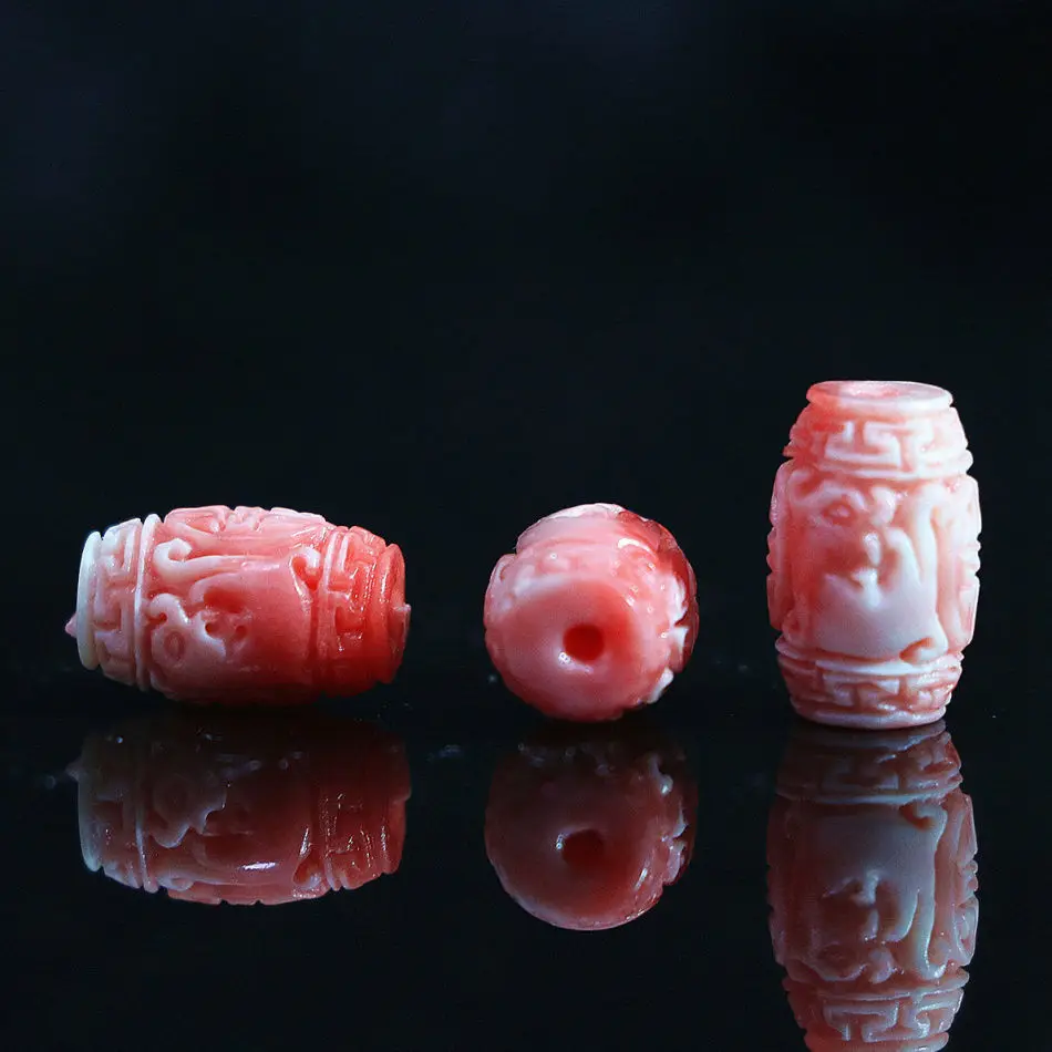 Искусственный розово-Коралловый 8x13мм цилиндрическая колонна, резьба по цветку, аксессуары, бусины, diy ювелирные изделия, 5 шт., B911