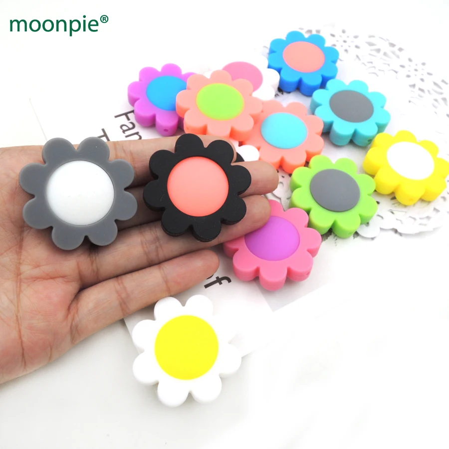 5 шт. подсолнечника силиконовые бусины двойной слой Съемный DIY бисером Baby Прорезыватель бисера пищевой безопасные детские DIY Творческий bsb20a