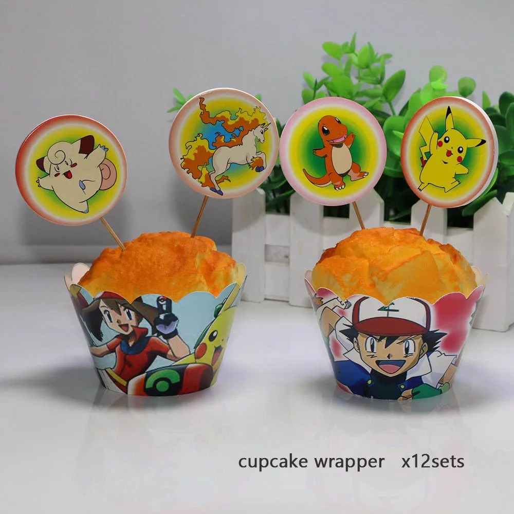 cupcake wrapper X10 Pokemon Go тематическая вечеринка на день рождения украшения Дети 10 человек Покемон вечерние принадлежности Набор посуды бумажные тарелки подарок для ребенка - Цвет: cupcake wrapper X10