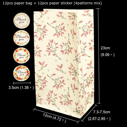 pink leaves 12 шт цветы бумажные подарочные пакеты с благодарностью бумажные наклейки крафт подарок конфеты Упаковка Бумажные пакеты Свадьба День Рождения Вечеринка украшения - Цвет: pink leaves