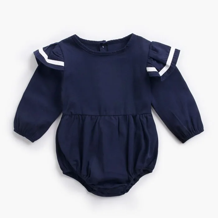 Navy blue Комбинезон для новорожденных девочек, хлопковый клетчатый комбинезон с длинными рукавами, весенне-осенняя одежда для маленьких девочек 0-3 лет - Цвет: Navy blue