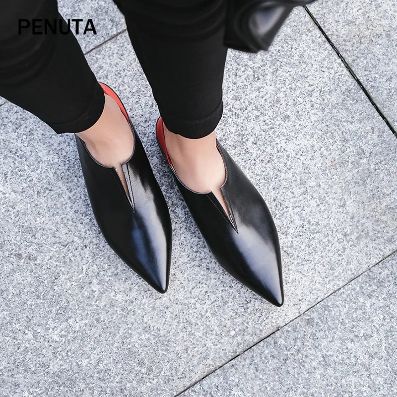PENUTA/женские туфли-оксфорды в британском стиле; туфли из натуральной кожи на плоской подошве с v-образным вырезом; мягкая обувь без застежки; модный дизайн; PF906