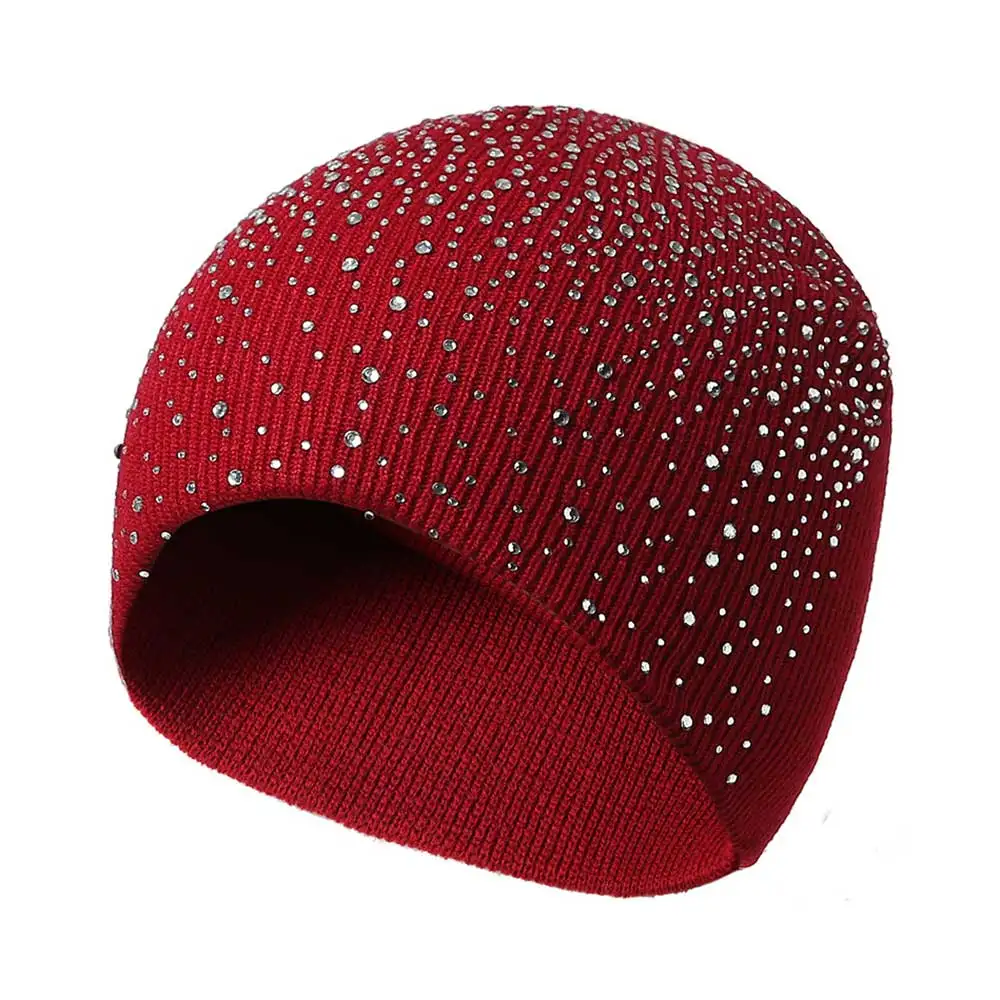 Beanies шапка для женщин зима 2018 теплая вязаная шапочка дам однотонная со стразами