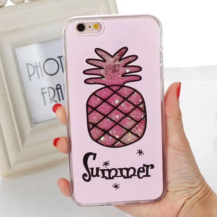 Розовые чехлы для телефонов с рисунком ананаса блестками и песком iPhone XS MAX XR X