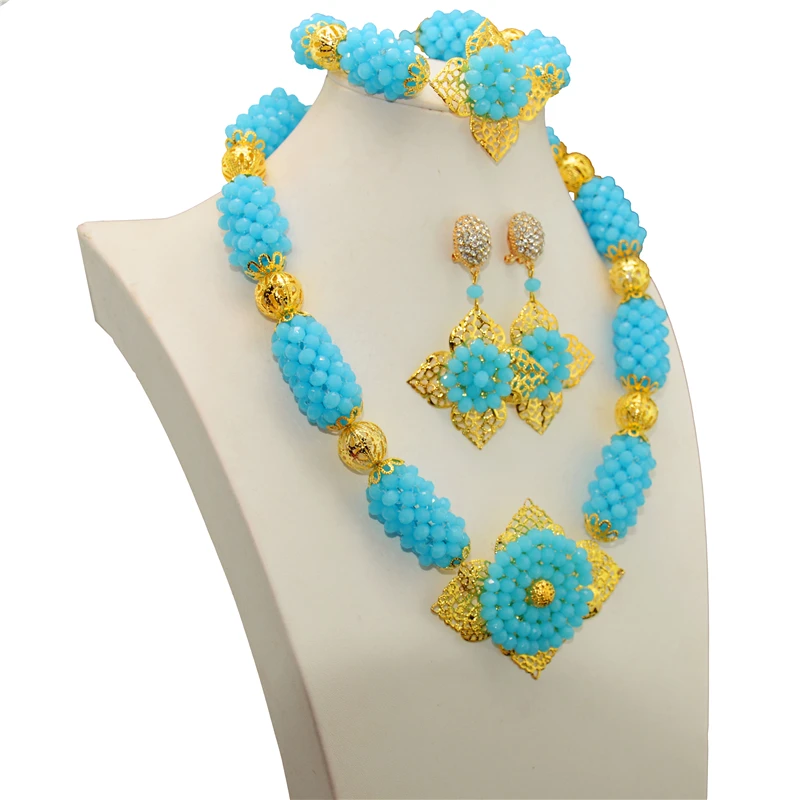 Свадебный комплект ювелирных изделий с голубыми бусинами в африканском стиле