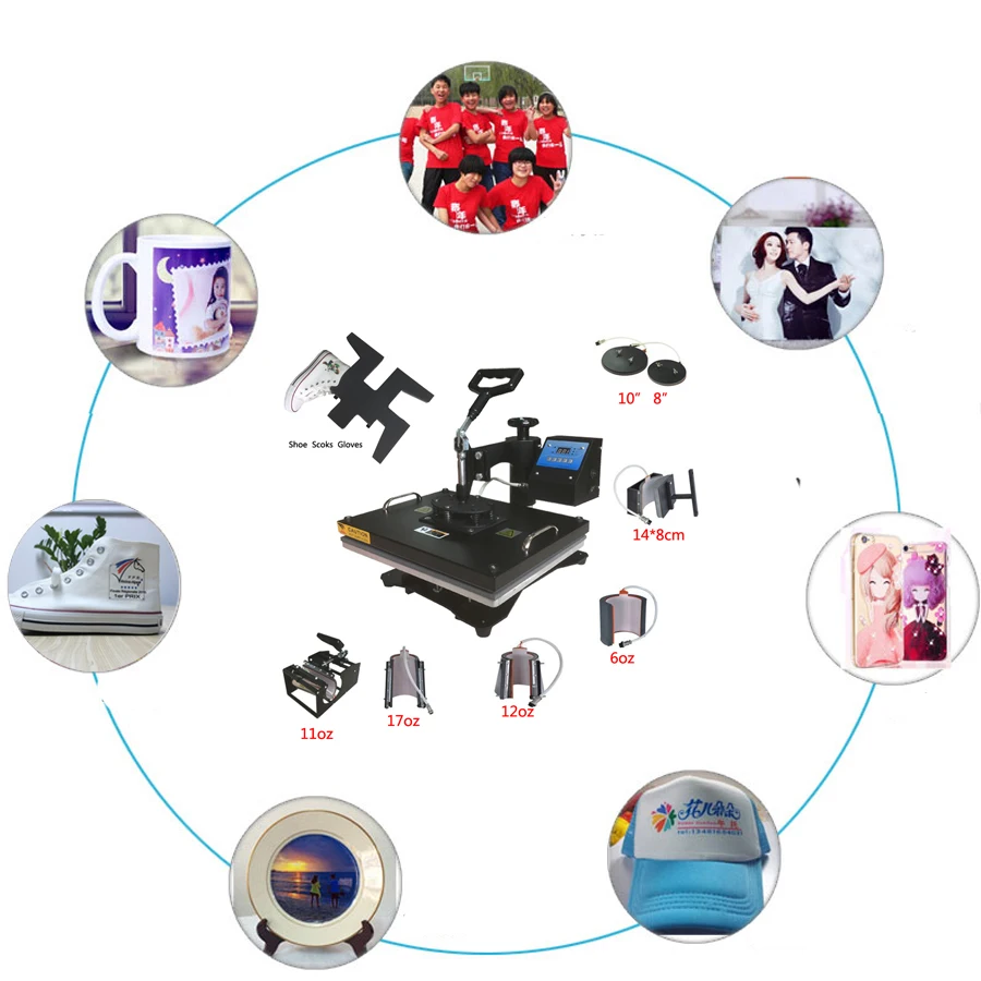 

Heat Press Machine 9 in 1 Combo Heat Press Machine Cap Heat Press Machine For Plate/Mug/Cap/TShirt /Phone Case