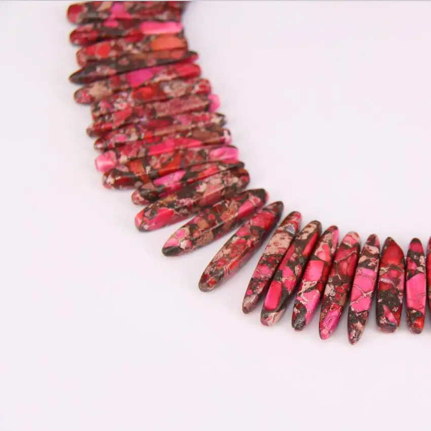 Fushcia Sea Sediment Stone Top Drilled Slice Loose Beads Pendants Aqua Terra Stones Graduated Stick Points Craft Necklace Bulk | Украшения