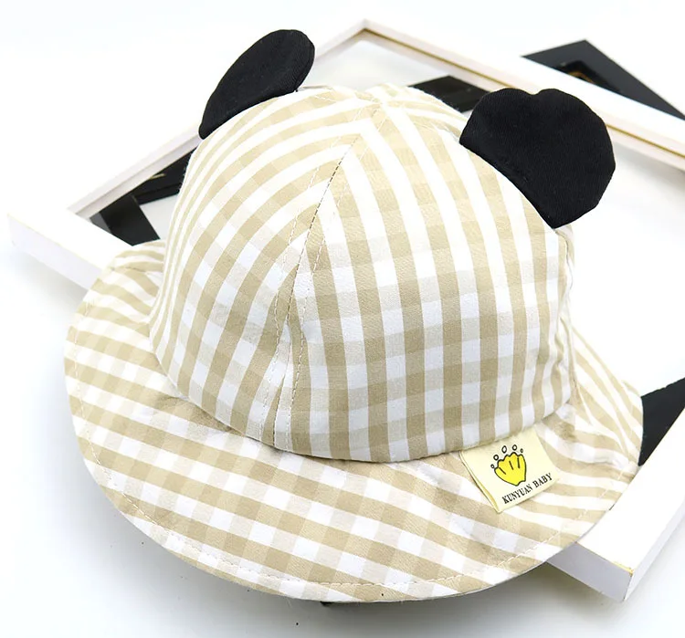 Весенние детские шапки с 3D кошачьими ушками Мультяшные подходящие клетчатые