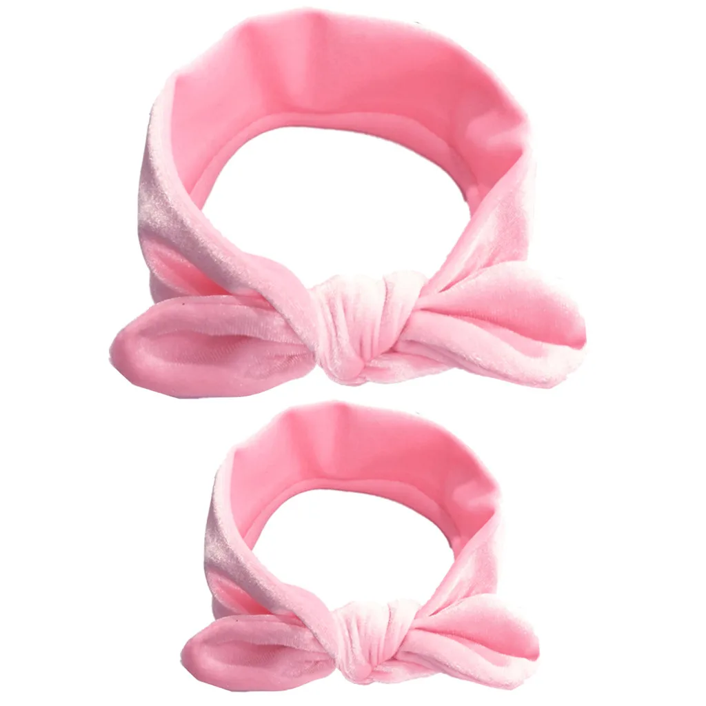 Мама и ребенок мальчики девочки тюрбан Твердые уши кролика бархатная повязка на