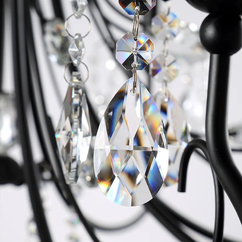 Antique Chandeliers Luminaires Home Black Iron Led Lighting Dining Room Luxury ceiling Bedroom Living Room Crystal Chandelier