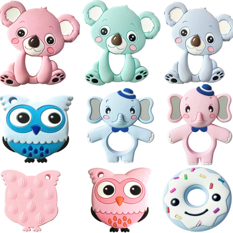 

BPA Free Silicone Teethers Animals Koala Owl Elephant Teether Silicone Chew Charms Baby Teething Gift Toddler Toys Dropshipping