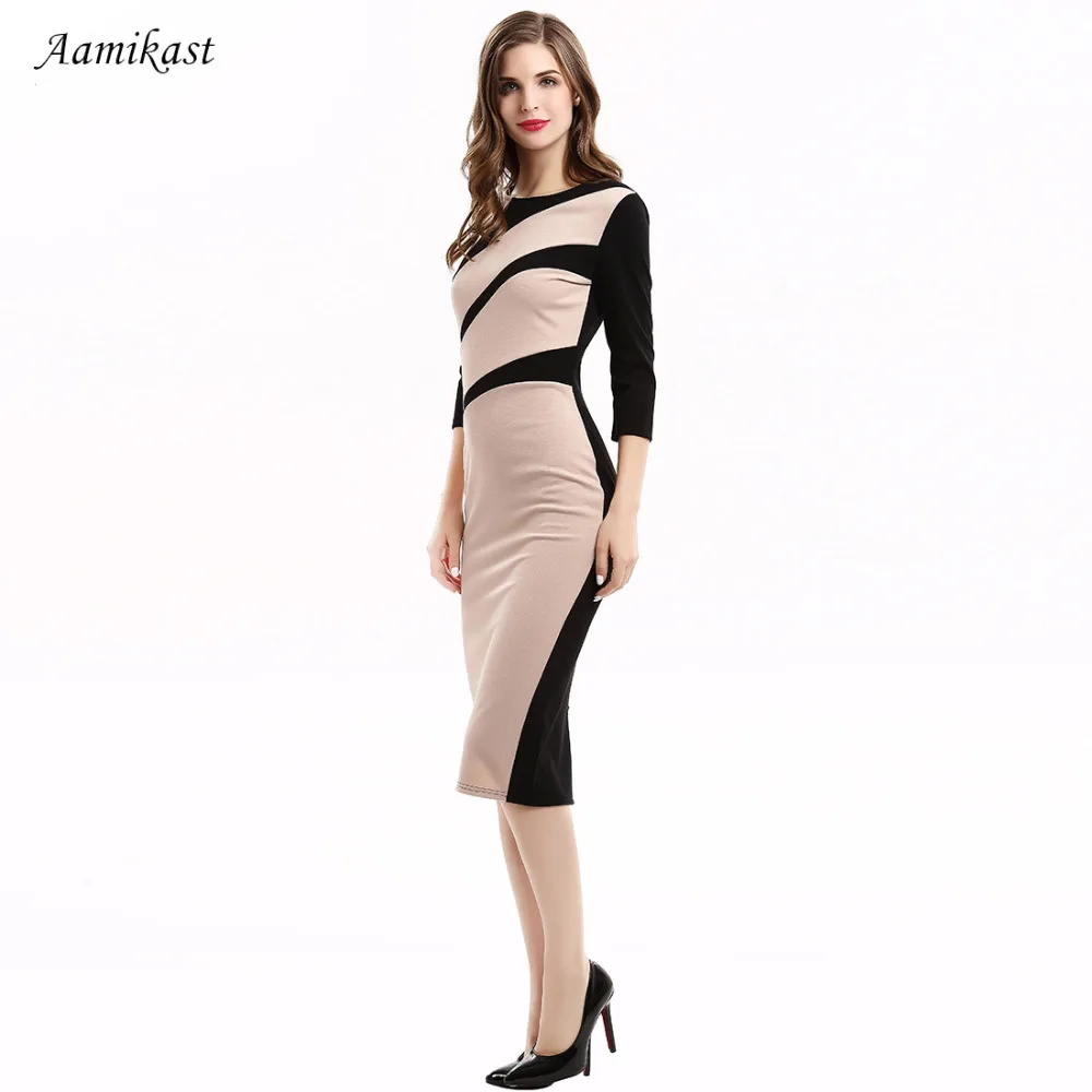 Женские платья новые модные с круглым вырезом рукавом 3/4 сексуальные лоскутные