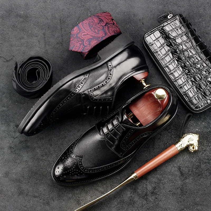 Туфли-Броги мужские из натуральной кожи с круглым носком GD48 | Обувь