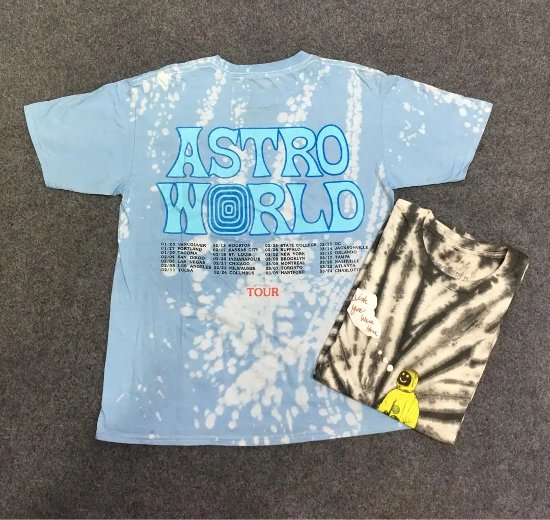19SS Трэвиса Скотта астромира футболка 1:1 высокое качество инопланетянин Tie Dye футболка уличного рынка хип-хоп Astroworld футболка