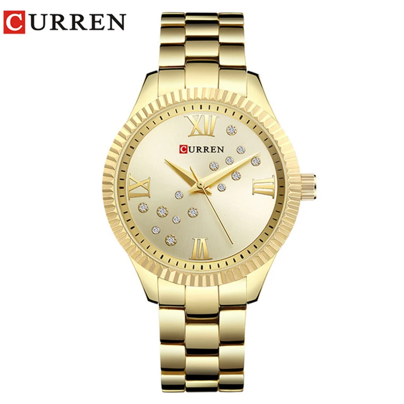 Gold Gold Relogio feminino 9009 Curren женские часы лучший бренд класса люкс золотые черные кварцевые часы водонепроницаемые Полные стальные женские часы - Цвет: Gold Gold