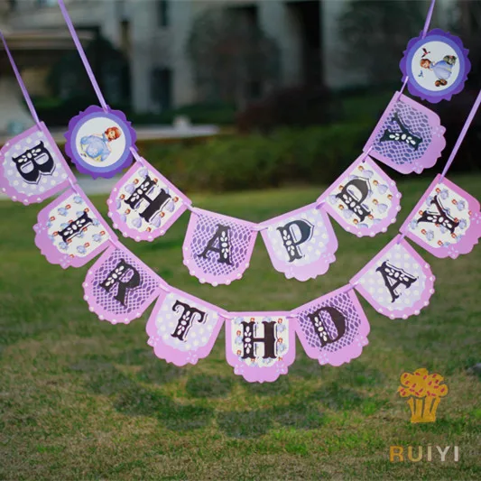 Sophia the first princess party bunting 1 баннер/Сумка 15 флагов в бантике украшение для вечеринки с