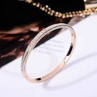 yun ruo 2019 new fashion luxury shiny crystal bangle rose gold color women birthday gift party titanium steel jewelry never fade