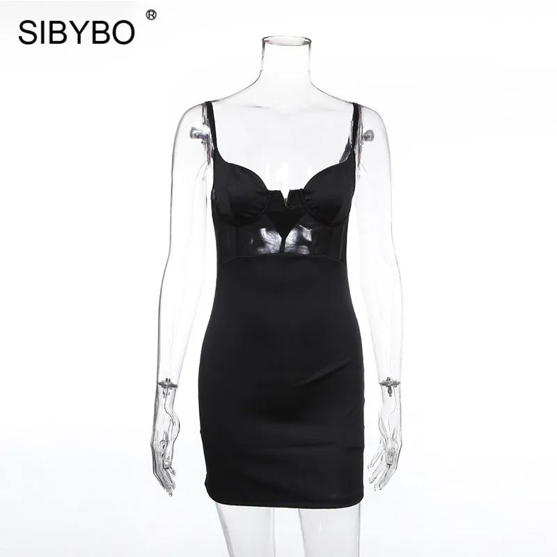 Sibybo сетки прозрачным ремешком пикантные вечерние платье без рукавов и с v-образным вырезом, без бретелек Мини женское платье с низким вырезом на спине, летнее пляжное платье