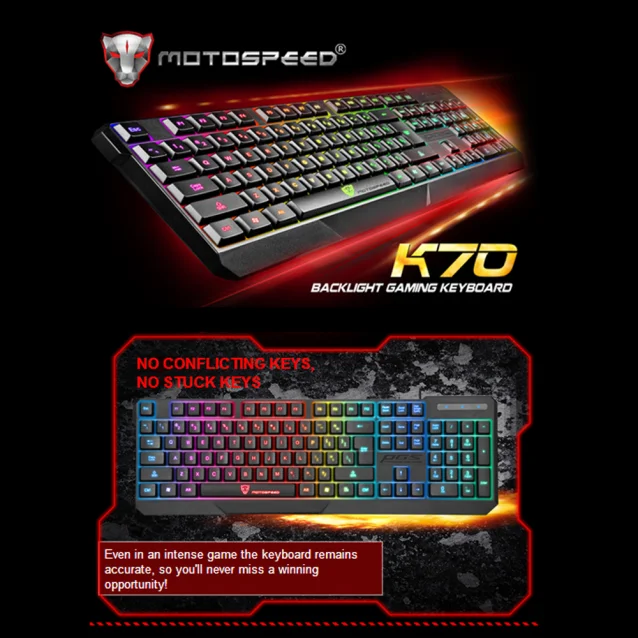 Игровая клавиатура MOTOSPEED K70 цветная со светодиодный Ной подсветкой USB Проводная